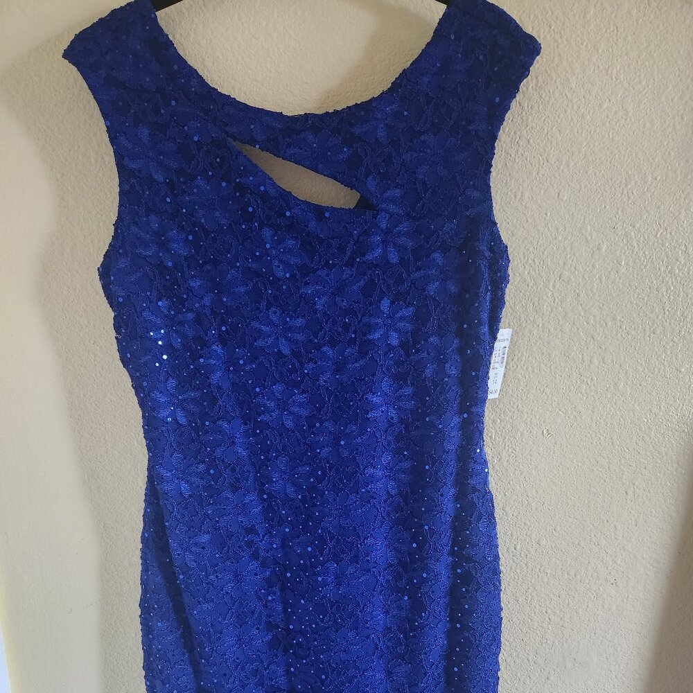 ROZ & ALI - Blue Floral Sequin Designer Dress Size 14
